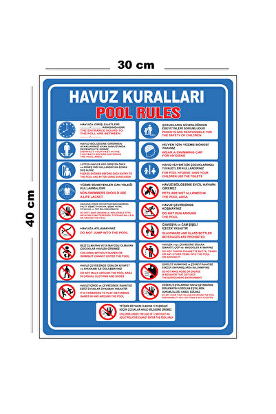 Lucena Metal Havuz Kuralları 30cm x 40cm A3 Büyüklüğünde Uyarı Levhası Yönlen...