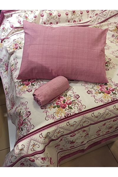ŞENER HOME Bouquet Patterned Sheet Elastic Single Pique Set - Lilac