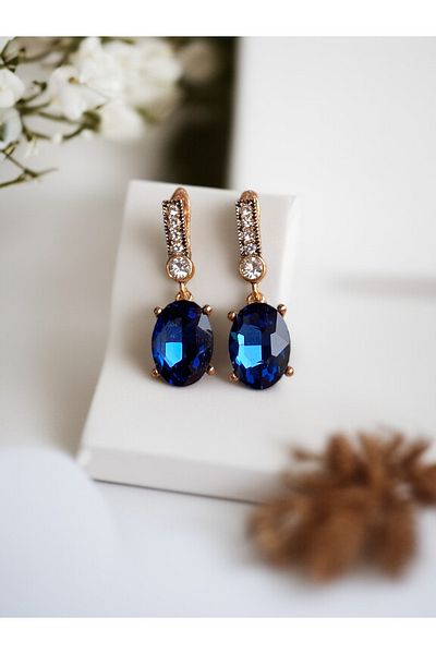 FAYRA ACCESSORIES Crystal Stone Oval Earrings