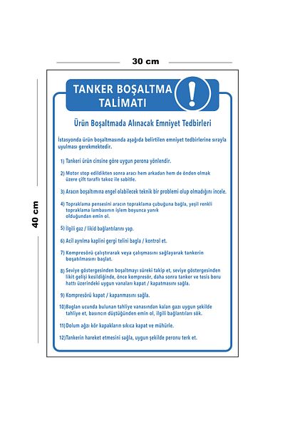 Lucena Metal Tanker Unloading Instruction 30cm X 40cm A3 Size Warning Sign Directional Sign