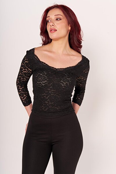 Villager&Son TSHIRT BRS 22Y V YAKA DANTELLİ U.KOL (BYG) SİYAH