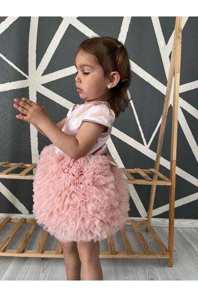 Serackids Kız Bebek Çocuk Kısa Kollu Tüllü Tütü Özel Gün Parti Doğum Günü Prenses Saten Abiye Elbise