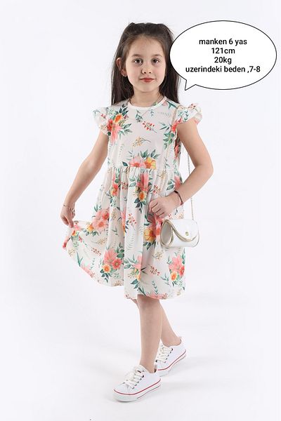aden kids Рокля с шарки на цветя за момиче - креп плат, подарък чанта