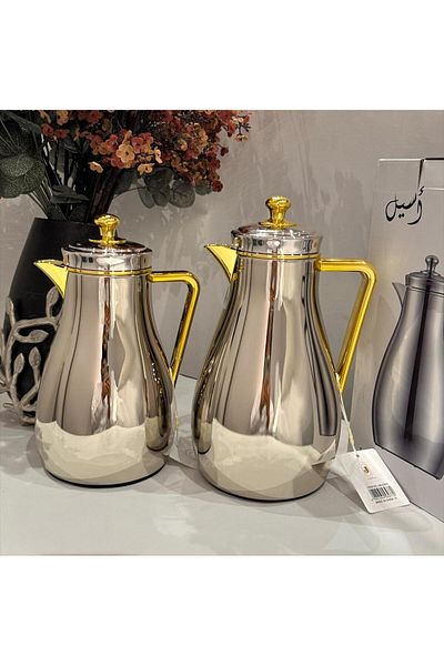 aljahwari Aseel thermos set 2 pieces two tone nickel