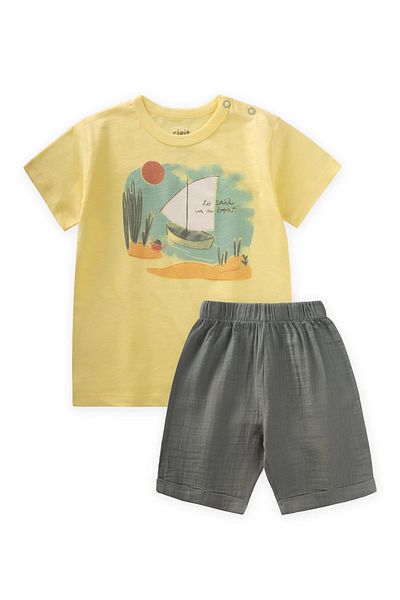 Cigit Sailing Printed T-Shirt Suit 1-5 Years Yellow