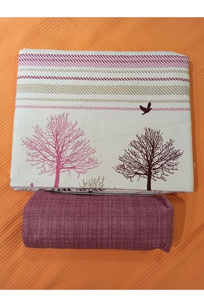 ŞENER HOME New Tree of Life Patterned Bed Sheet with Elastic Single Pique Set - Pink