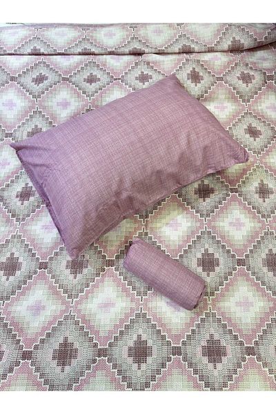 ŞENER HOME Canvas Patterned Bed Sheet Elastic Double Pique Set - Lilac