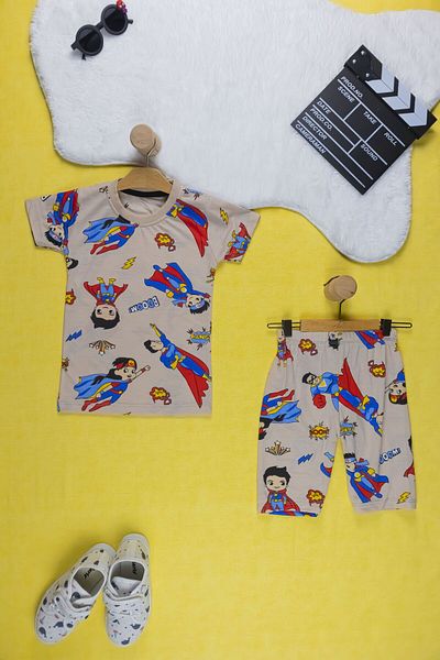 Yalçınoğlu Kids Boy's Suit I Πολύχρωμο, ζωηρό εμπριμέ βαμβακερό μπλουζάκι I Άνετο κοντομάνικο καλοκαιρινό μπλουζάκι & σορτς I