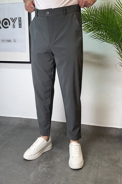 ROY501 Carrot Cut Men's Boyfriend Pants Elastic Waist Short Leg Pants Men's Parachute Pants