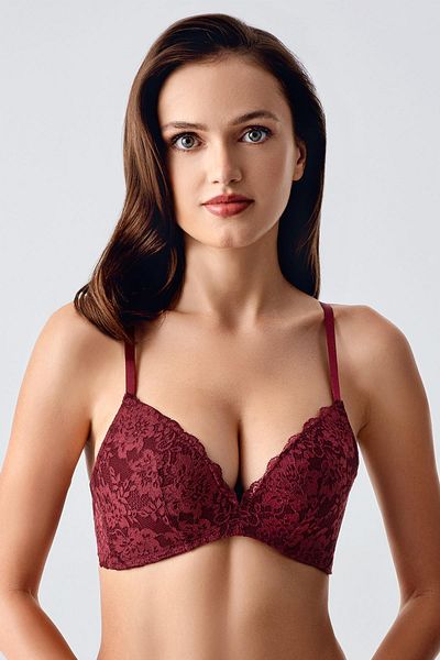 C&City Σουτιέν Push Up Lace Λεπτομερές χωρίς Underwire C11799 Βουργουνδία