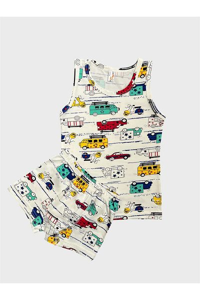 elmas kids Boy's Cotton White Car Bus Patterned Athlete Boxer Set