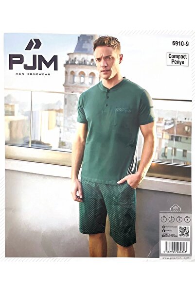Pijamoni طقم بيجامة رجالي بأكمام قصيرة مع تفاصيل جيب وشورت