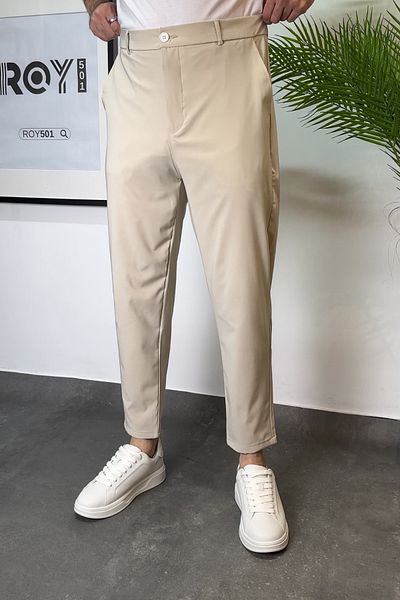 ROY501 Carrot Cut Men's Boyfriend Pants Elastic Waist Short Leg Pants Men's Parachute Pants