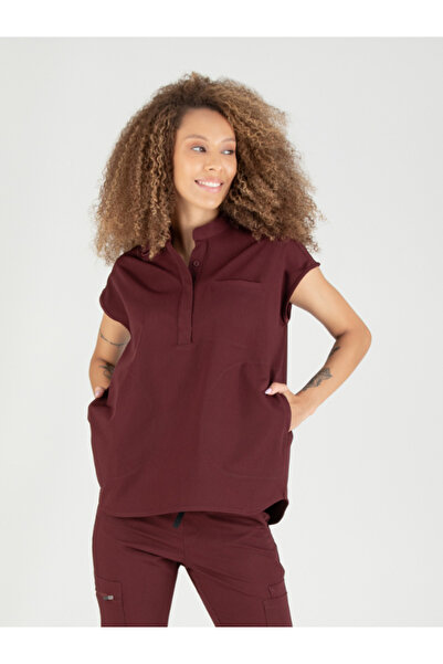 Genel Markalar Elegante Kadın Scrubs Üst Medikal Forma Bordo