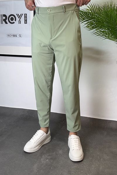 ROY501 Carrot Cut Men's Boyfriend Pants Elastic Waist Short Leg Pants Men's Parachute Pants