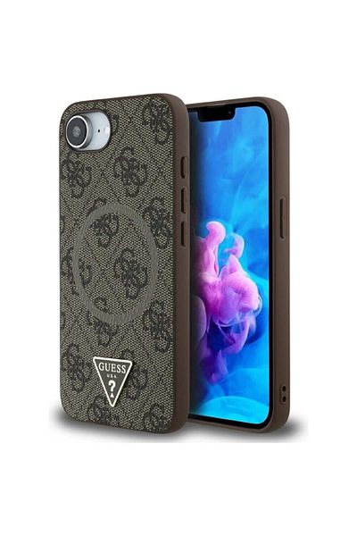 Guess Case For Iphone 16e, 4g Ring Triangle Logo Magsafe, - Brown