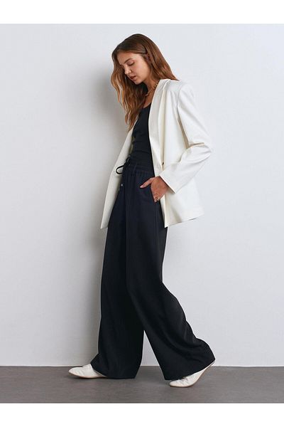 Dilvin Drape Wide Leg Pants-Black