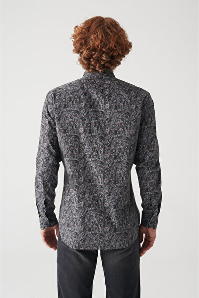 Avva Pánská košile z 100% bavlny s abstraktním vzorem v antracitové barvě A22Y2004