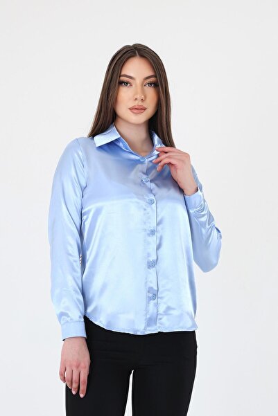 Hazel Cămașă de damă, ușoară, din satin, albastru baby