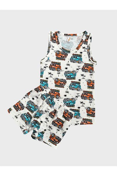 elmas kids Boy's Cotton White Car Patterned Athlete Boxer Set