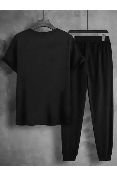 PAVRO Casual Fashion Short Sleeve Tracksuit for Men Suit Top+Sweatpants Two Piece Set Stripes Printed