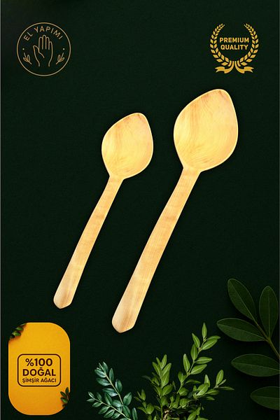 Ülgenev 100% Natural Boxwood Spoon Set of 2 |   25-28cm |   Non-Scratch, Healthy Wooden Spoon