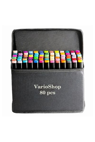 varioshop Set 80 Double Markers VarioShop®, Intense Colors, 2 Tips (Fine & Broad), Storage Bag, Alcohol-Based
