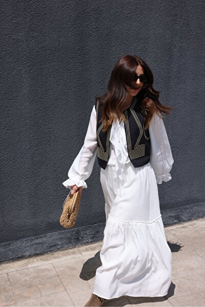 Özge Özgenç Gold Stitching Patterned Vest