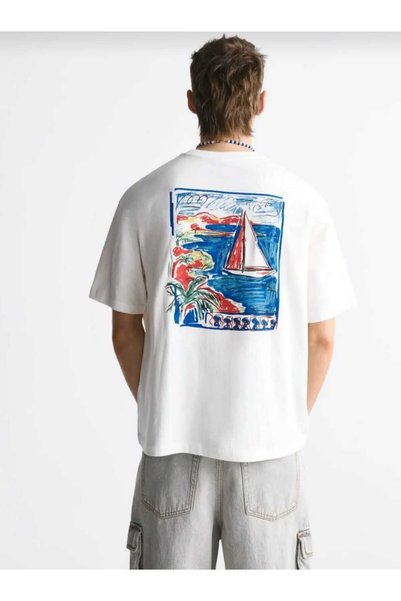 libukes Crew Neck Le Vieux Printed Oversize T-Shirt