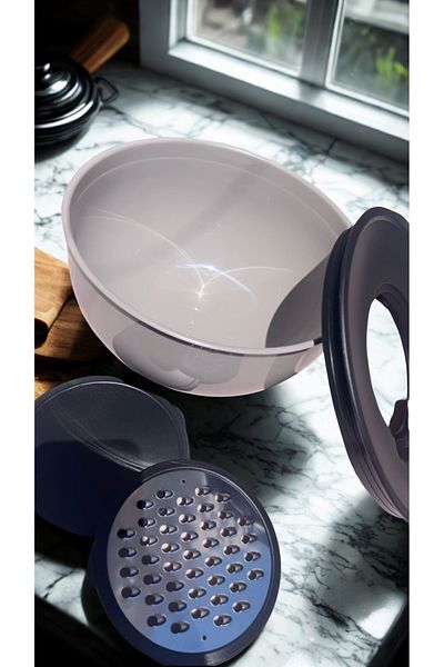 MevsimSepeti Multi-Purpose Whisk & Grater & Storage Container – 3 in 1 Kitchen Container – Plastic Bowl Set with Lid