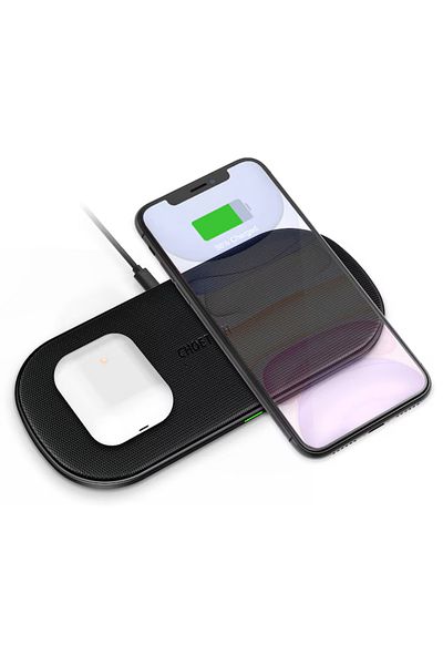 CHOETECH Încărcător wireless cu încărcare duală, suport wireless, tehnologie Qi cu 5 bobine, Choetech - Negru