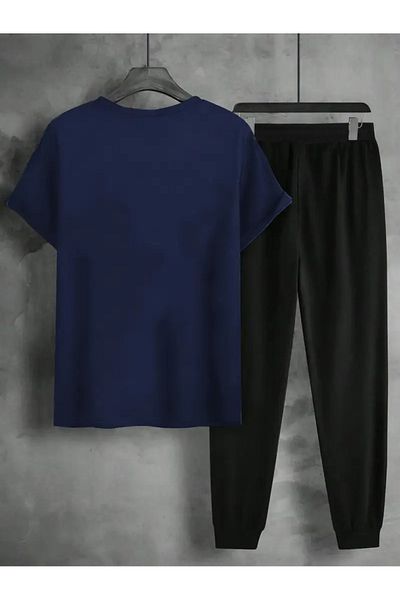 PAVRO Casual Fashion Short Sleeve Tracksuit for Men Suit Top+Sweatpants Two Piece Set Stripes Printed