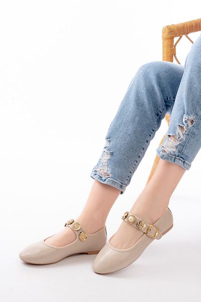 Moda Asmira Inf-6363 Beige Hard Hat Buckle Casual Shoes