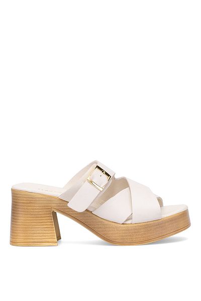 Mammamia D25Yt-1200 Women's Genuine Leather Heeled Slippers Bone