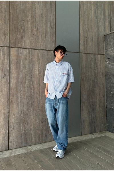 serline Premium Oversize Striped Embroidered Shirt