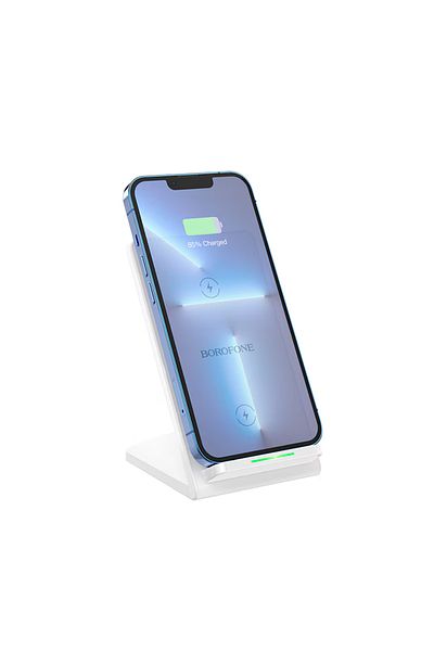 Borofone Suport de birou, încărcător wireless cu suport pentru încărcare rapidă Qi 15W compatibil cu Apple MagSafe - Alb