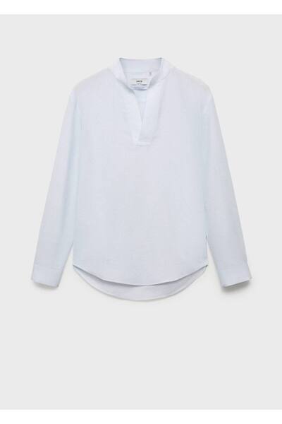 MANGO Man Keten karışımlı Mao yaka gömlek