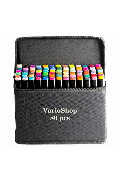 varioshop Set 80 Double Markers VarioShop®, Intense Colors, 2 Tips (Fine & Broad), Storage Bag, Alcohol-Based