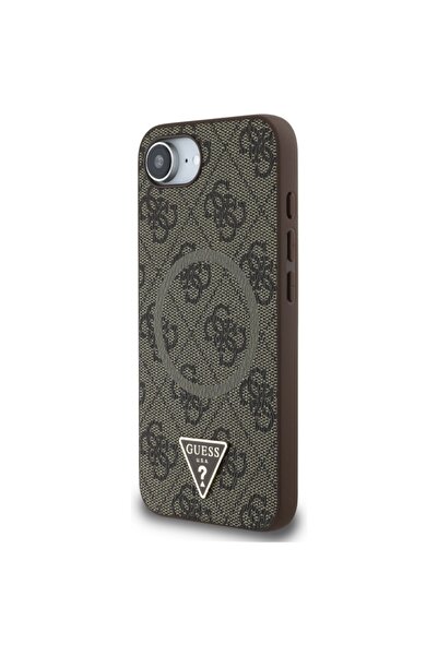 Guess Θήκη για iPhone 16e, Δαχτυλίδι 4G με Τρίγωνο και Λογότυπο MagSafe, - Καφέ