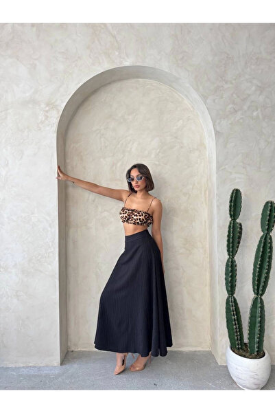 İntive Lingerie Black Long Lined Flounce Bell Skirt (Suitable for Hijab)