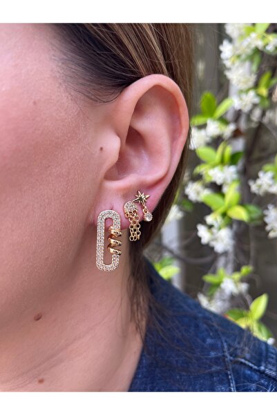 MODA Gold 3’lü Çelik Küpe – Bulut Şekilli ve Yıldız Detaylı Modeller