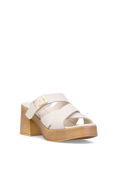 Mammamia D25Yt-1200 Women's Genuine Leather Heeled Slippers Bone