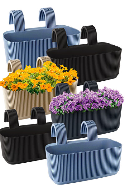 TEMMUZ HOME Karasu Plastik 6 Adet Renkli Pera Askılı Balkon ve Duvar Saksısı