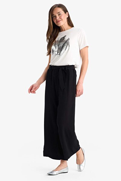 DeFacto Culotte Flexible Waisted Wide Leg Belted Crinkle Viscose Capri Pants C9565Ax25Sm