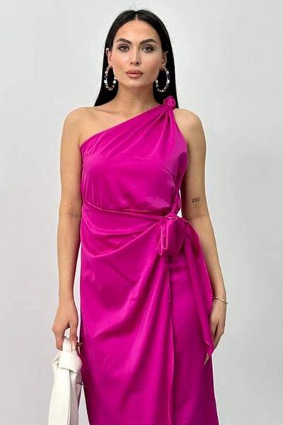 lovebox Shoulder Strap Shiny Satin Fabric Girdle Detailed Midi Women's Evening Dress Night Stylish Women's Dress Stp-003