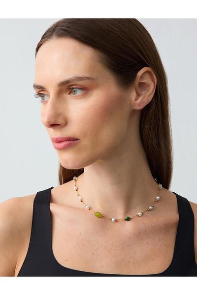 Jimmy Key Mixed Pearl and Natural Stone Detailed Adjustable Necklace