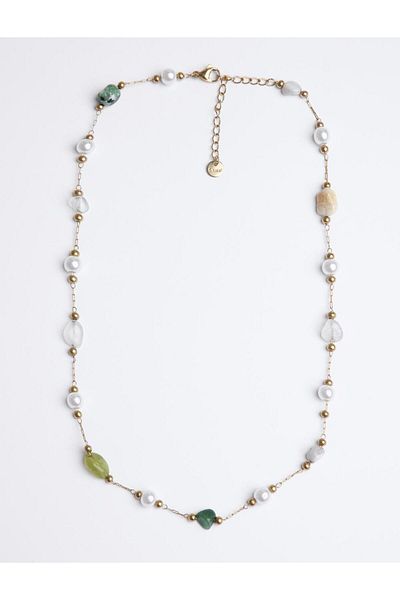 Jimmy Key Mixed Pearl and Natural Stone Detailed Adjustable Necklace