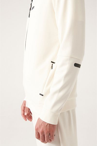 Avva Ecru Soft Touch Herren-Sweatshirt mit Stehkragen und Frontreißverschluss A31y1208