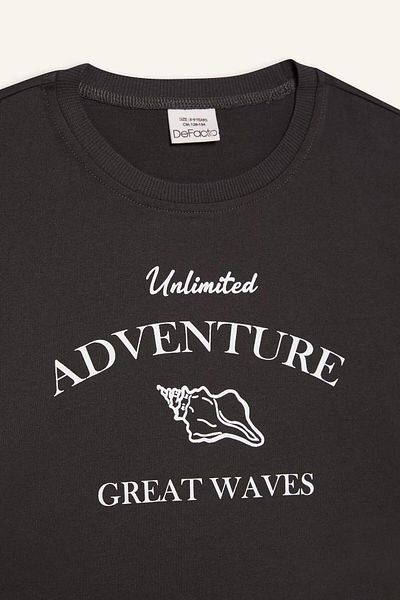 DeFacto Girl's Crop Crew Neck Printed Short Sleeve T-Shirt E0385A825Sm