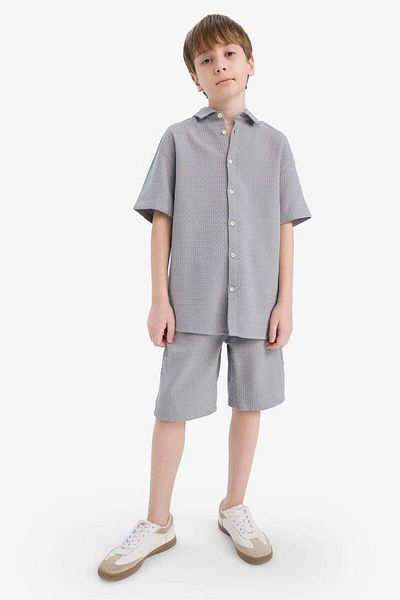 DeFacto Boy's Regular Fit Polo Neck Textured Short Sleeve Shirt